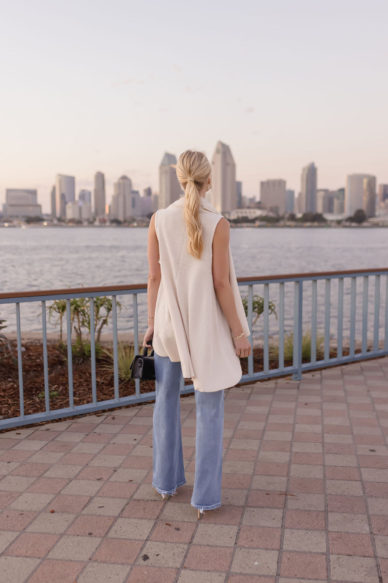 Sleeveless Open Front Cardigan Ivory