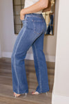 High Rise Raw Hem Wide Leg Jeans Dark Wash