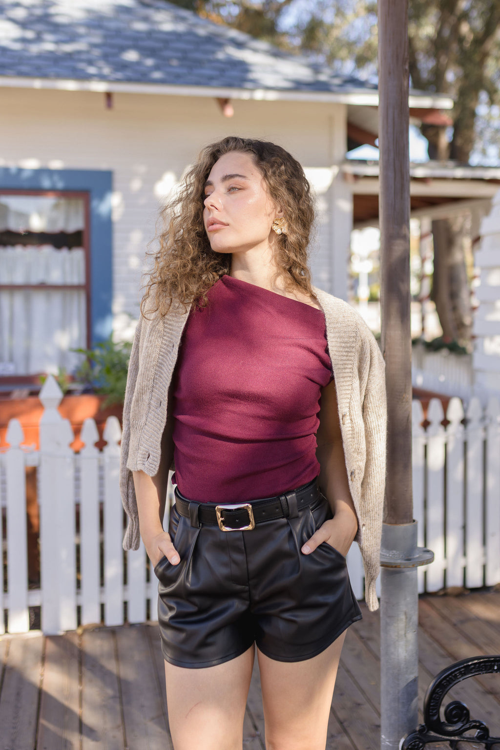 Sleeveless Asymmetrical Knit Top Burgundy