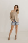Crew Neck Knit Sweater Top Taupe