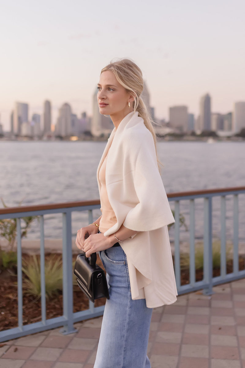 Sleeveless Open Front Cardigan Ivory