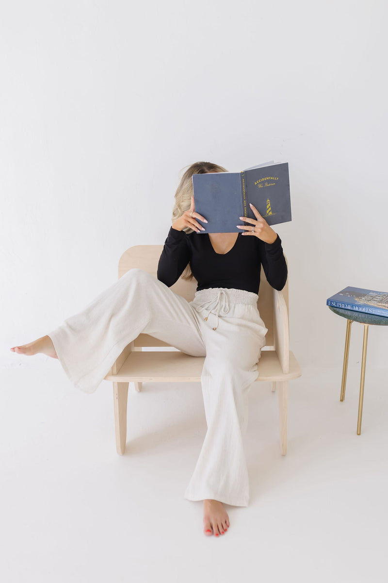 Drawstring Linen Wide Leg Pants Nude