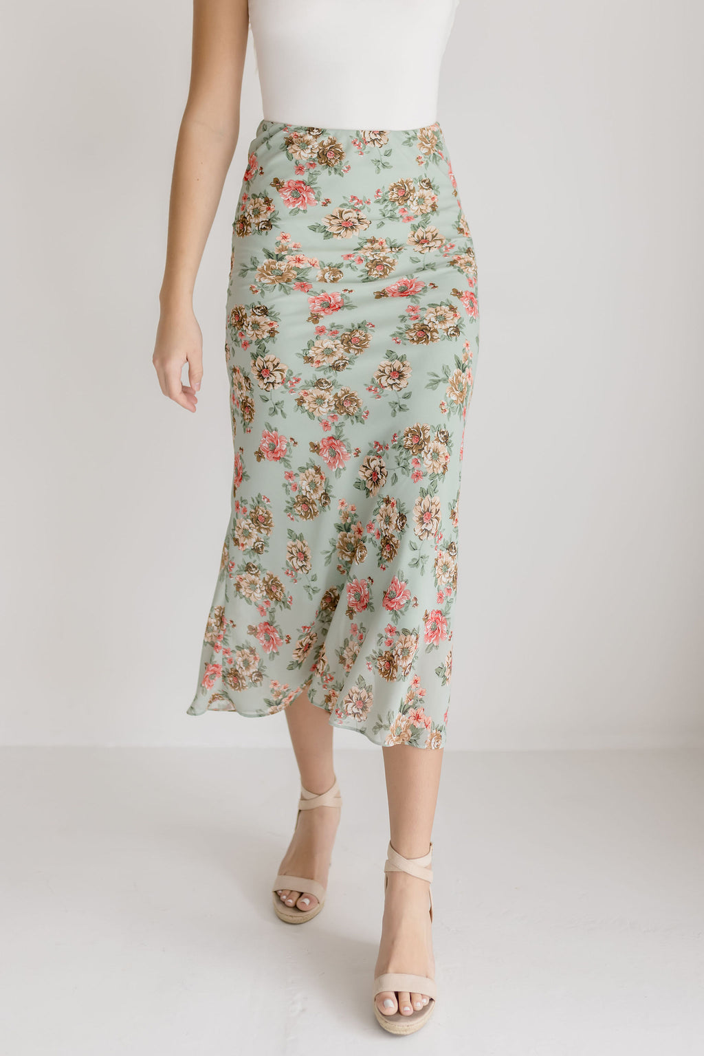  Floral Print Maxi Skirt Sage