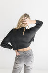  Long Sleeve Crop Sweater Top Black