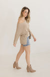 Scoop Neck Knit Sweater Top Taupe