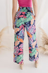 Tropical Print Wide Leg Pants Navy