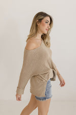 Scoop Neck Knit Sweater Top Taupe