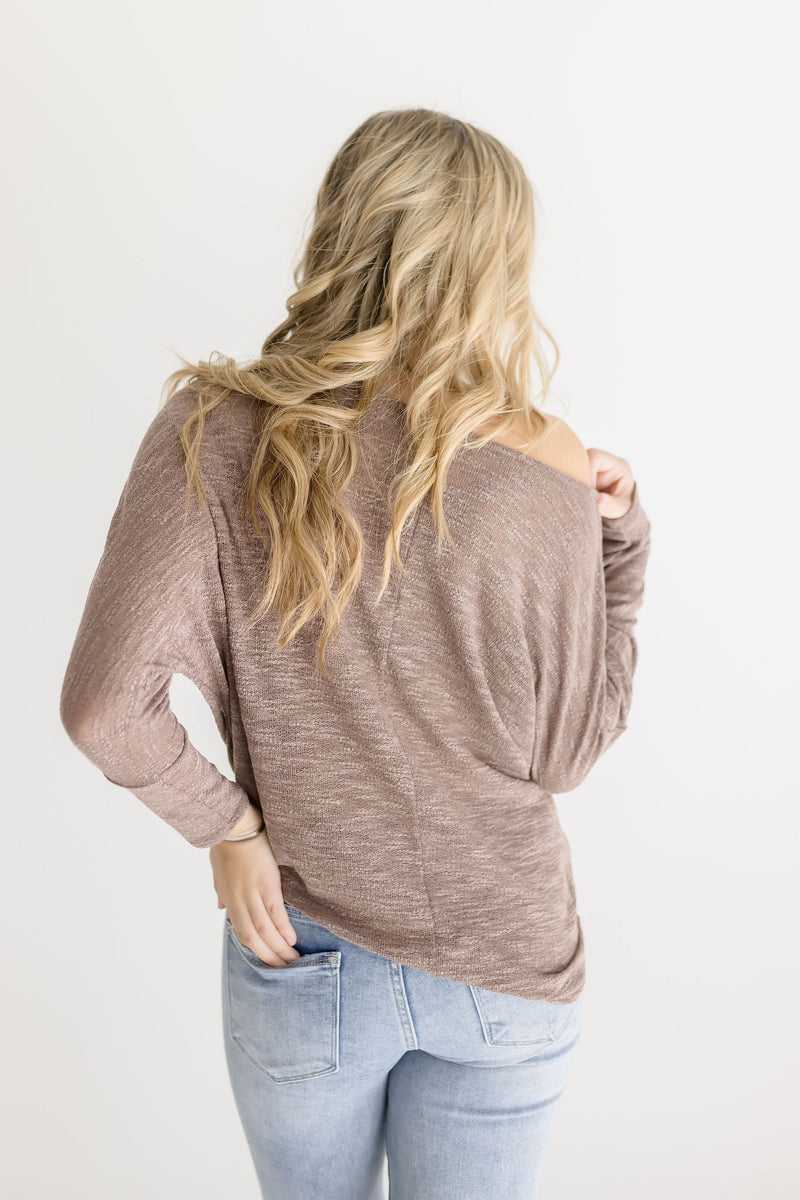 Long Sleeve Knit Sweater Top Brown