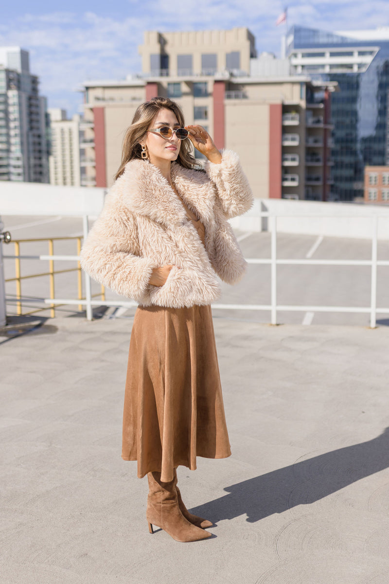 Sleeveless Corset Faux Suede Midi Dress Camel