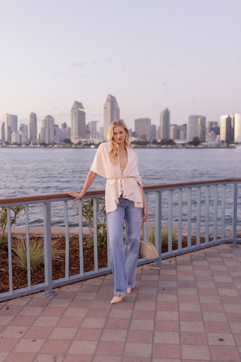 Sleeveless Open Front Cardigan Ivory