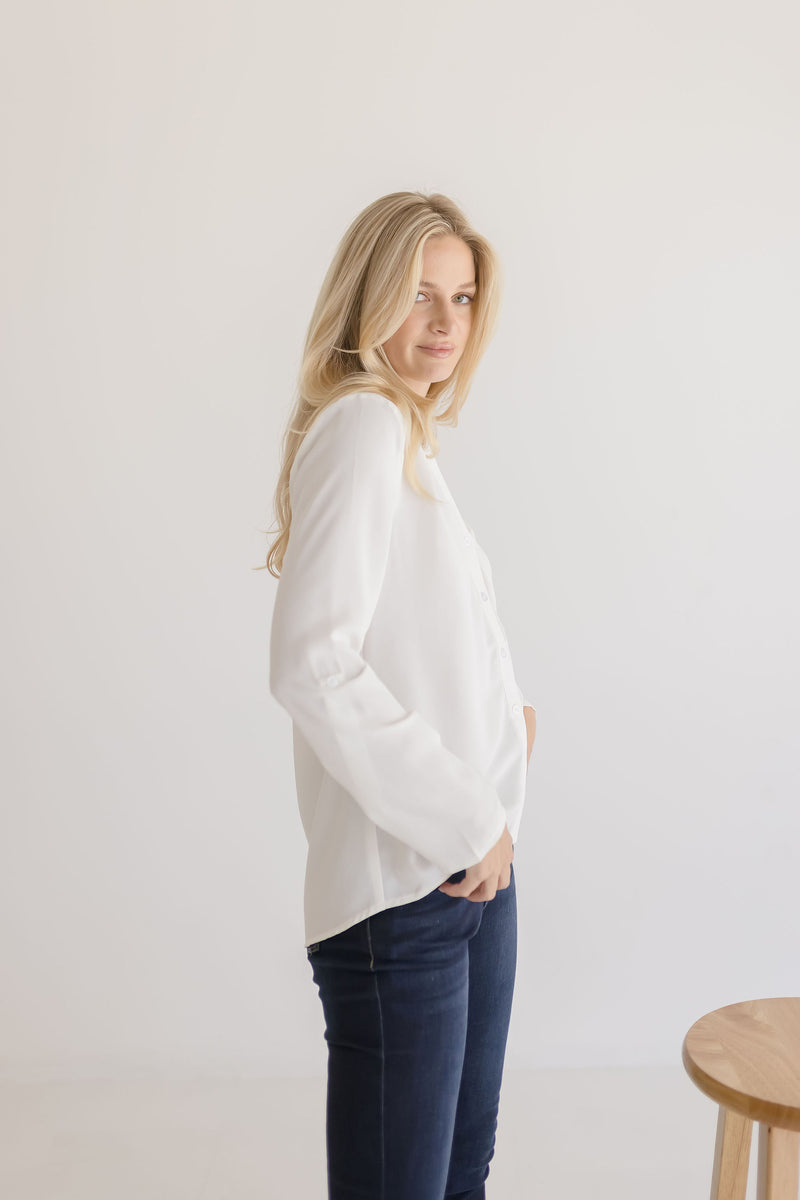  Long Sleeve Button Down Top Ivory