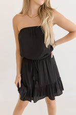 Sleeveless Drawstring Mini Dress Black