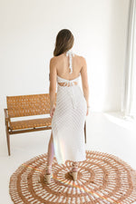 Halter Tie Back Crochet Maxi Dress White