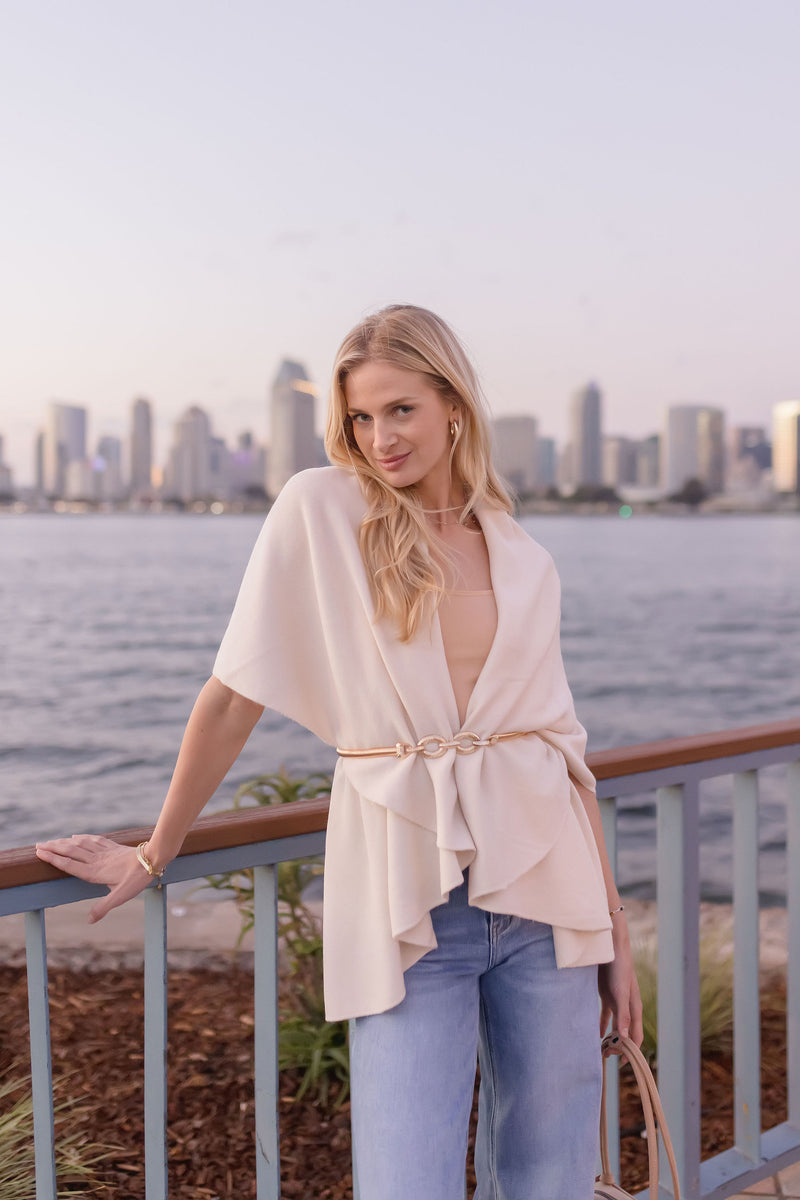 Sleeveless Open Front Cardigan Ivory