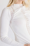 Long Sleeve Lace Paneled Top White