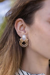 Stacked Drop Pearl Hoop Earrings Gold