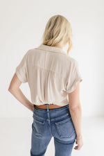  Short Sleeve Button Down Top Nude