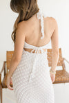 Halter Tie Back Crochet Maxi Dress White