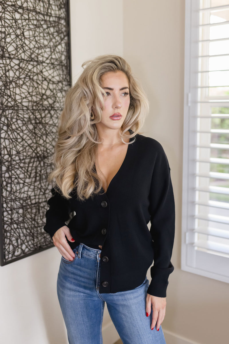 Long Sleeve Button Down Cardigan Black