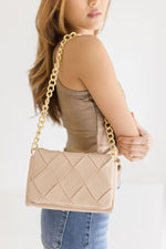  Quilted Faux Leather Crossbody Beige