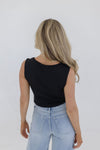 Sleeveless Asymmetrical Button Down Knit Top Black