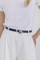 Faux Leather Twist Lock Skinny Belt Navy