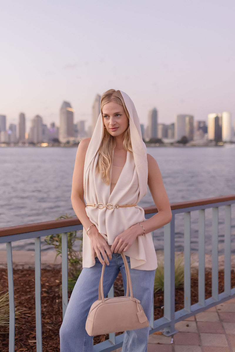 Sleeveless Open Front Cardigan Ivory