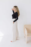 Drawstring Linen Wide Leg Pants Nude