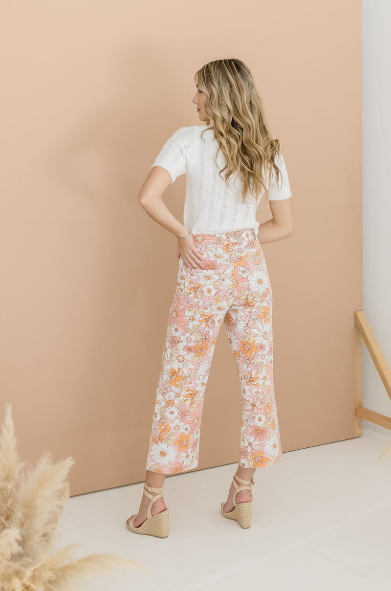 Waitlist 6/5 ♥ Belle Floral Print Wide Leg Cropped Pants Pink Miss