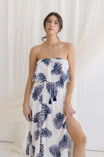 Strapless Tropical Print Maxi Dress White
