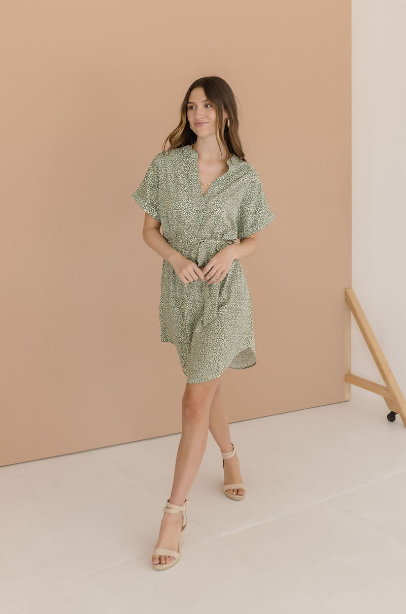 Short Sleeve Abstract Print Mini Dress Green