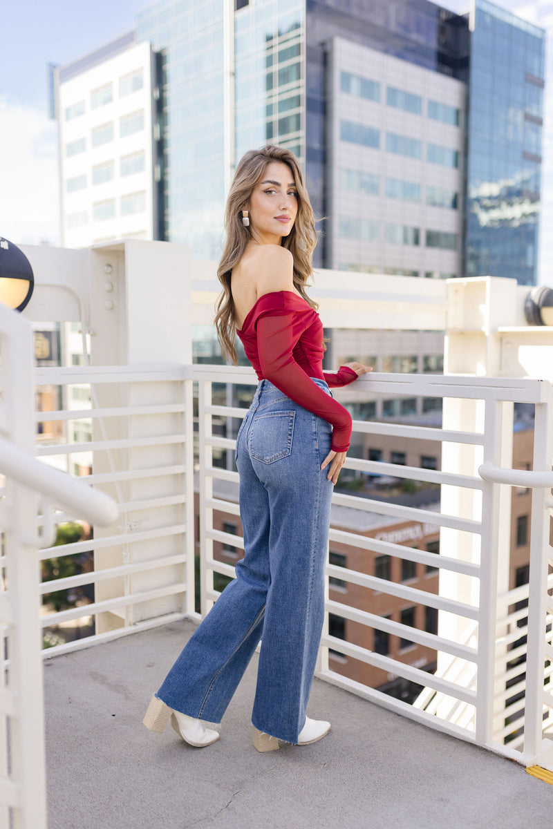 Mid Rise Crop Wide Leg Jeans Medium Wash