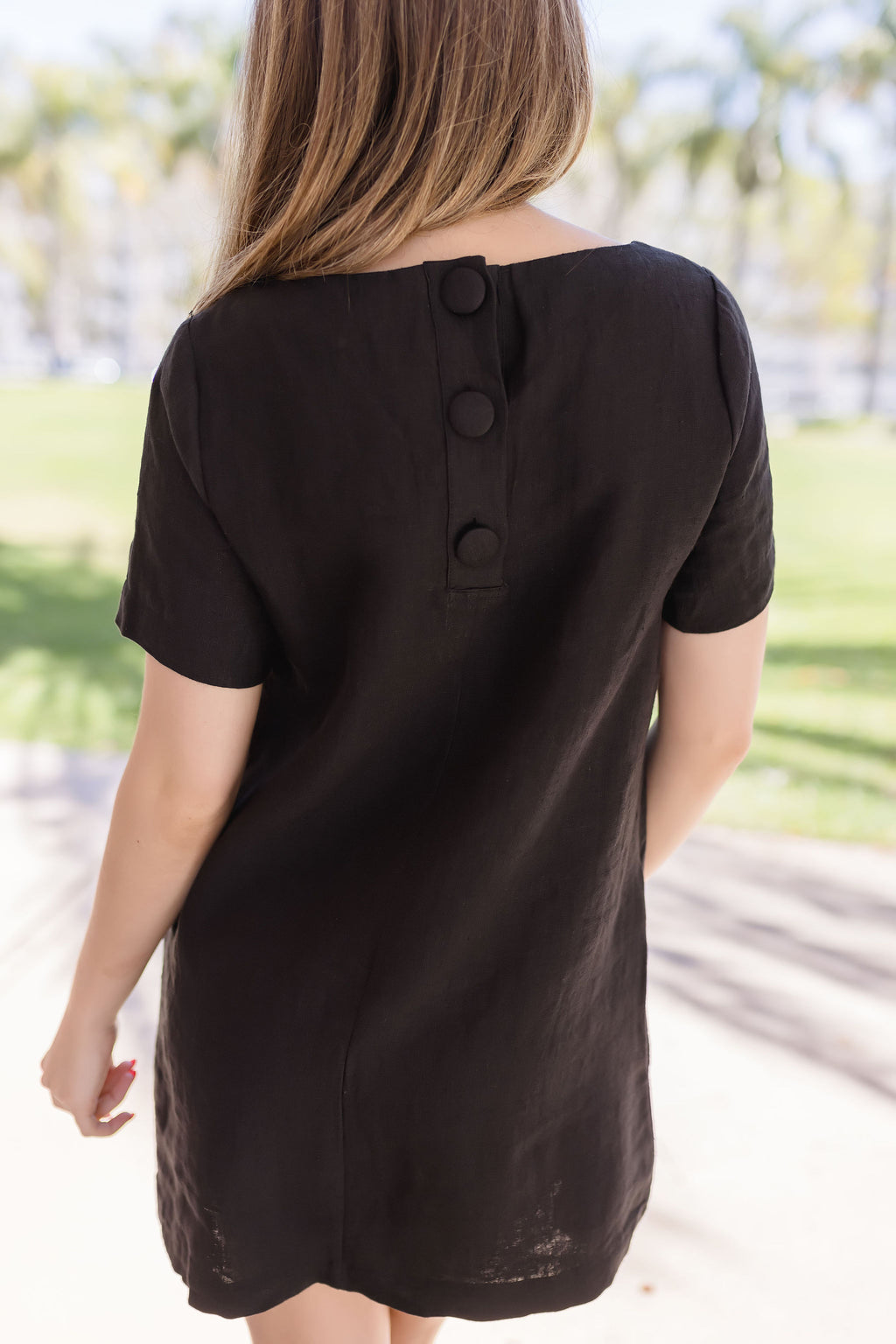 Short Sleeve Linen Mini Dress Black