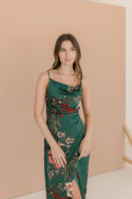 Sleeveless Faux Wrap Floral Midi Dress Emerald