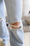 High Rise Distressed Straight Leg Jeans Light Wash
