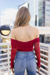 Long Sleeve Asymmetrical Mesh Top Red
