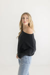  Long Sleeve Ribbed Sweater Top Black