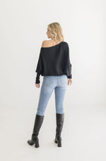  Long Sleeve Ribbed Sweater Top Black