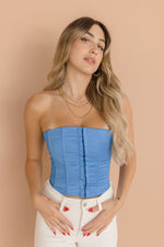 Strapless Lace Up Corset Top Blue