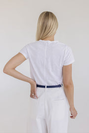 Faux Leather Twist Lock Skinny Belt Navy