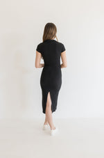 Short Sleeve Collar Midi Dress Black