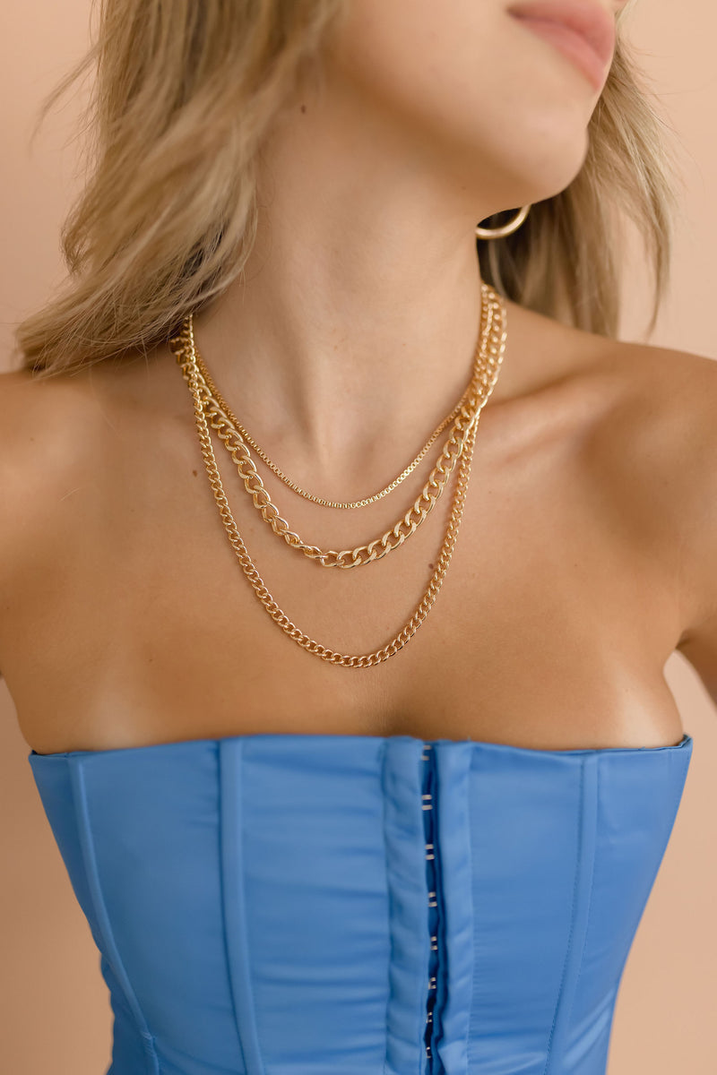  Layered Chunky Chain Link Necklace Gold