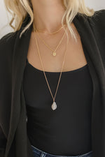  Layered Pearl Pendant Long Necklace Gold
