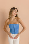  Strapless Lace Up Corset Top Blue