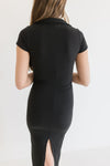 Short Sleeve Collar Midi Dress Black