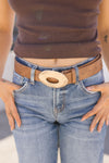 Hammered Oval Buckle Belt Brown