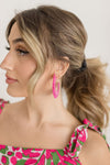 Raffia Fan C Hoop Earrings Pink