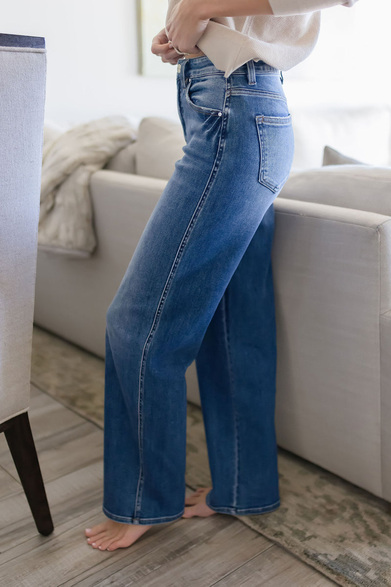 High Rise Wide Leg Jeans Dark Wash