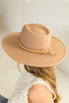Wide Brim Braided Flat Band Panama Hat Taupe