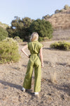 Christine Short Sleeve Belted Utility Wide Leg Jumpsuit Green